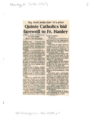 Quinte Catholics bid farewell to Fr. Hanley