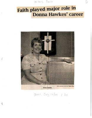 Faith played major role in Donna Hawkes' career