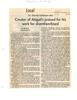 Dr. Harold Goldsman dies: Creator of Abigail's praised for his work for disenfranchised