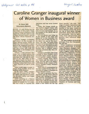 Caroline Granger inaugural winner of Women in Business award