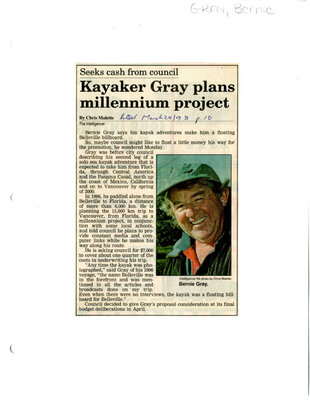 Kayaker Gray plans millennium project