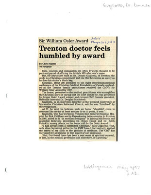 Trenton doctor feels humbled by award