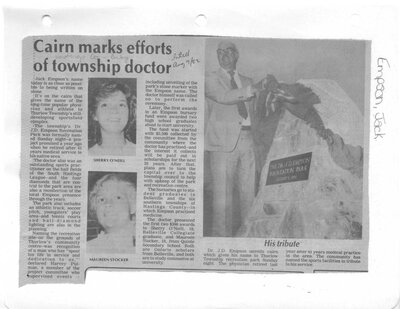 Cairn marks efforts of township doctor