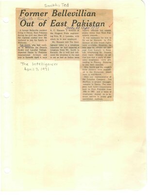 Former Bellevillian out of East Pakistan