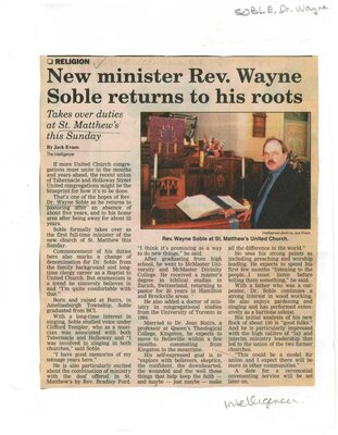 New Minister Rev Wayne Soble returns to his roots