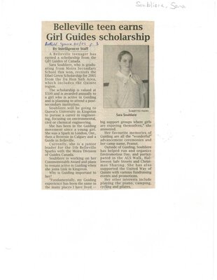 Belleville teen earns Girl Guides scholarship