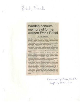 Warden honours memory of former Warden Frank Rabel