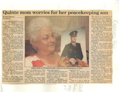 Quinte mom worries for her peacekeeping son