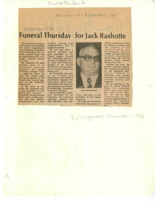 Funeral Thursday for Jack Rashotte