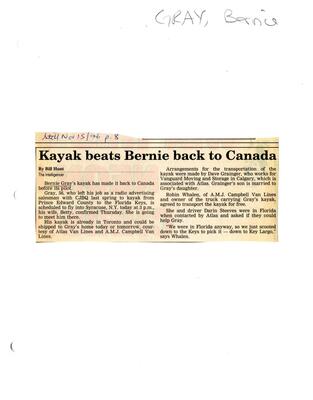 Kayak beats Bernie back to Canada