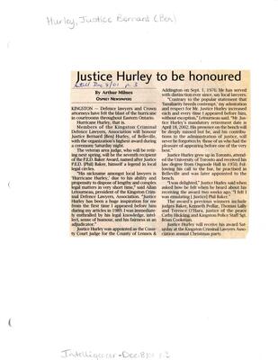 Justice Hurley to be honoured