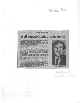 Well known Quinte area humourist, Noel Stockton