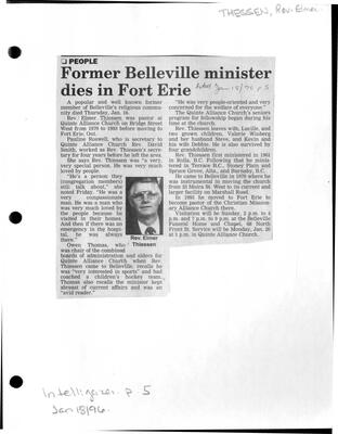 Former Belleville minister dies in Fort Erie