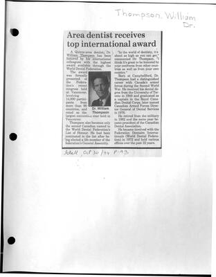 Area dentist receives top international award