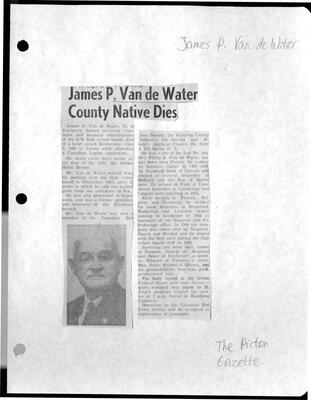 James P. Van de Water County Native Dies