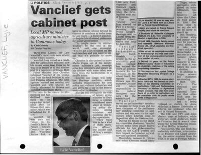 Vanclief gets cabinet post