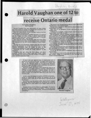 Harold Vaughn one of 12 to receive Ontario medal