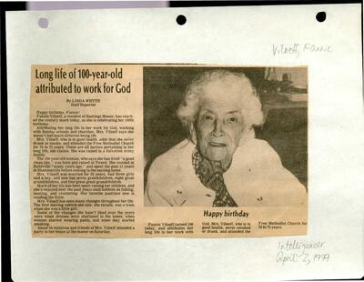 Long life of 100-year-old attributed to work for God