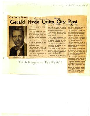 Gerald Hyde Quits City Post