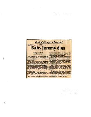 Baby Jeremy dies