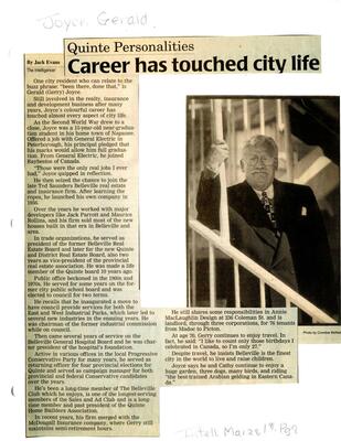 Quinte Personalities-Career has touched city life