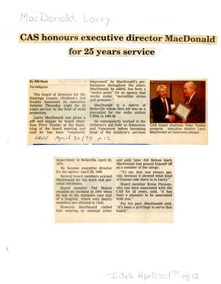 CAS honours executive director MacDonald for 25 years service