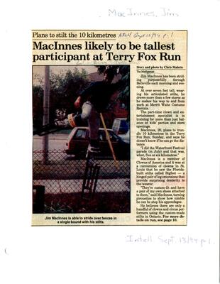 MacInnes likely to be tallest participant at Terry Fox Run