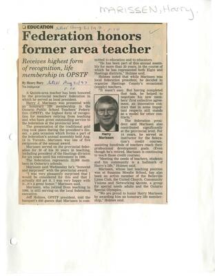 Federation honors former area teacher