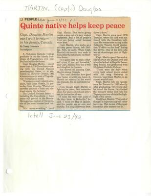 Quinte native helps keep peace