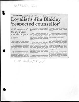 Loyalist's Jim Blakley 'respected counsellor'