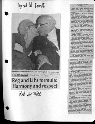 61st anniversary: Reg and Lil's formula: Harmony and respect