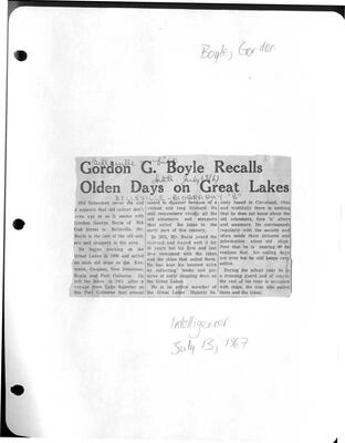 Gordon G. Boyle Recalls Olden Days on Great Lakes