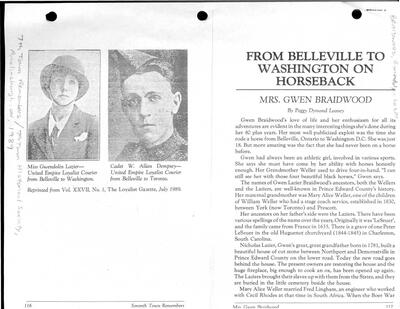 From Belleville To Washington On Horseback-Mrs. Gwen Braidwood