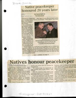 Native peacekeeper honoured 20 years later