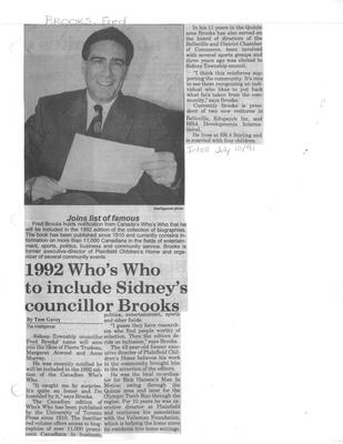 1992 Who's Who to include Sidney's councillor Brooks
