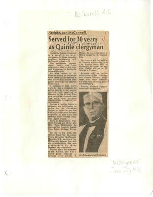 Served for 30 years as Quinte clergyman