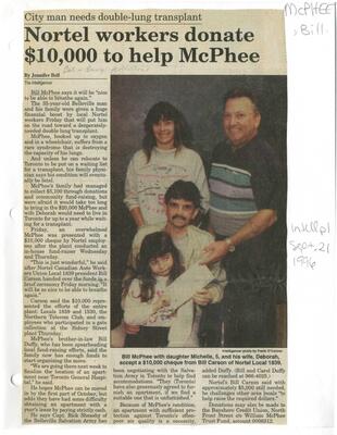 City man needs double lung transplant-Nortel workers donate $10,000 to help McPhee