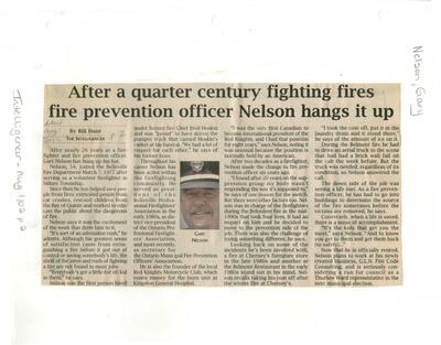 After a quarter century fighting fires fire prevention officer Nelson hangs it up