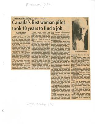 commercial rating-Canada's first woman pilot took 10 years to find a job