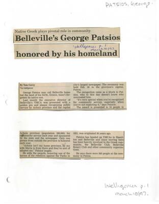 Belleville's George Patsios honored by his homeland