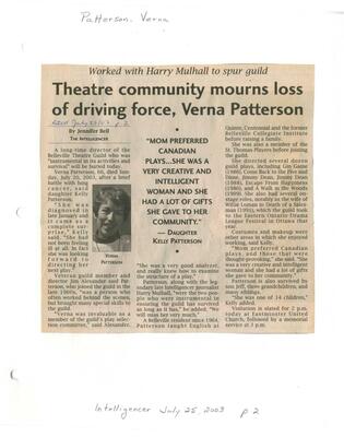 Theatre community mourns loss of driving force, Verna Patterson