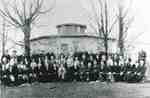 Family gathering in front of the Pickett Octagonal House, now 6103 Guelph Line, celebrating the  60th Diamond Anniversary of William and  Barbara Pickett, 1933