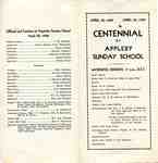 Appleby Sunday School Centennial brochure, front and back pages, 1939