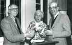 Burlington Historical Society meeting, January 1988: Harold Johnson, antiques appraiser and guest speaker; BHS President Florence Meares and Vice President John Borthwick