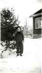 Betty Woodley in the snow, outside the house on Balmoral Avenue, ca 1939
