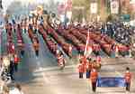 Burlington Teen Tour Band and Colour Guard marching in the Pasadena Tournament of the Roses Parade, New Year's Day,  ca 1980