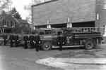 Burlington Fire fighters trucks and truck crews, 1954