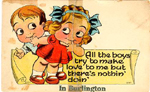 All the boys try to make love to me but there's nothin' doin' in Burlington -- caption, illustration of boy and girl