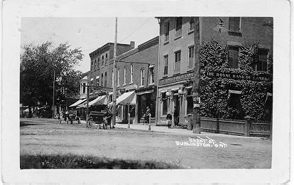 Brant St., Burlington Ont. -- view of Royal Bank with no awning; postmarked  October 1, 1917 (?)