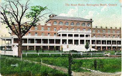 Hotel Brant, Burlington Beach, Ontario -- Exterior, large tree at west end; postmarked June 8, 19??